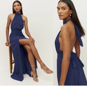 Reformation Andee Elegant  Danube Blue Halter Maxi Dress Sz US 6 or Medium